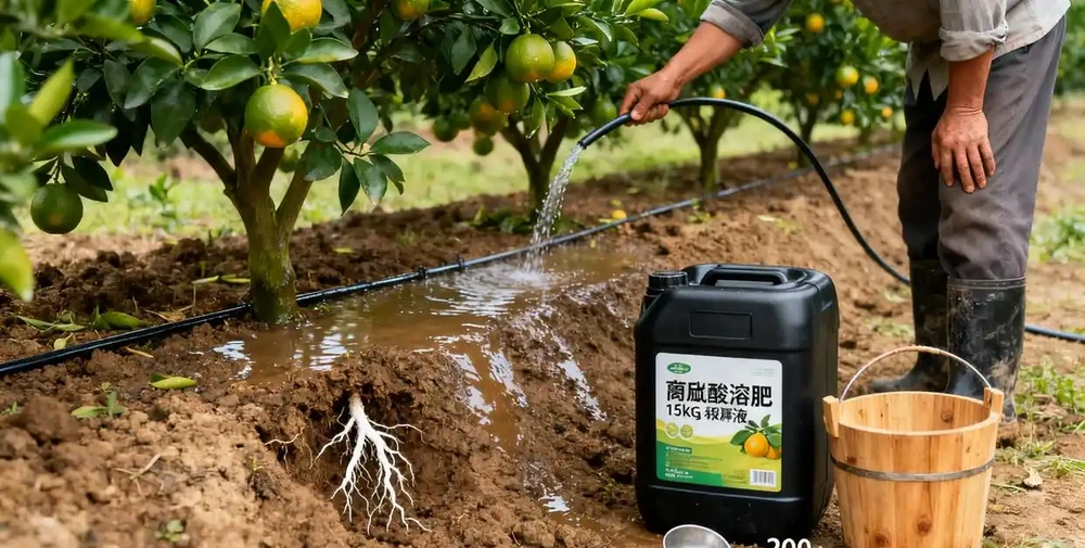 腐殖酸水溶性肥料根部澆灌場景