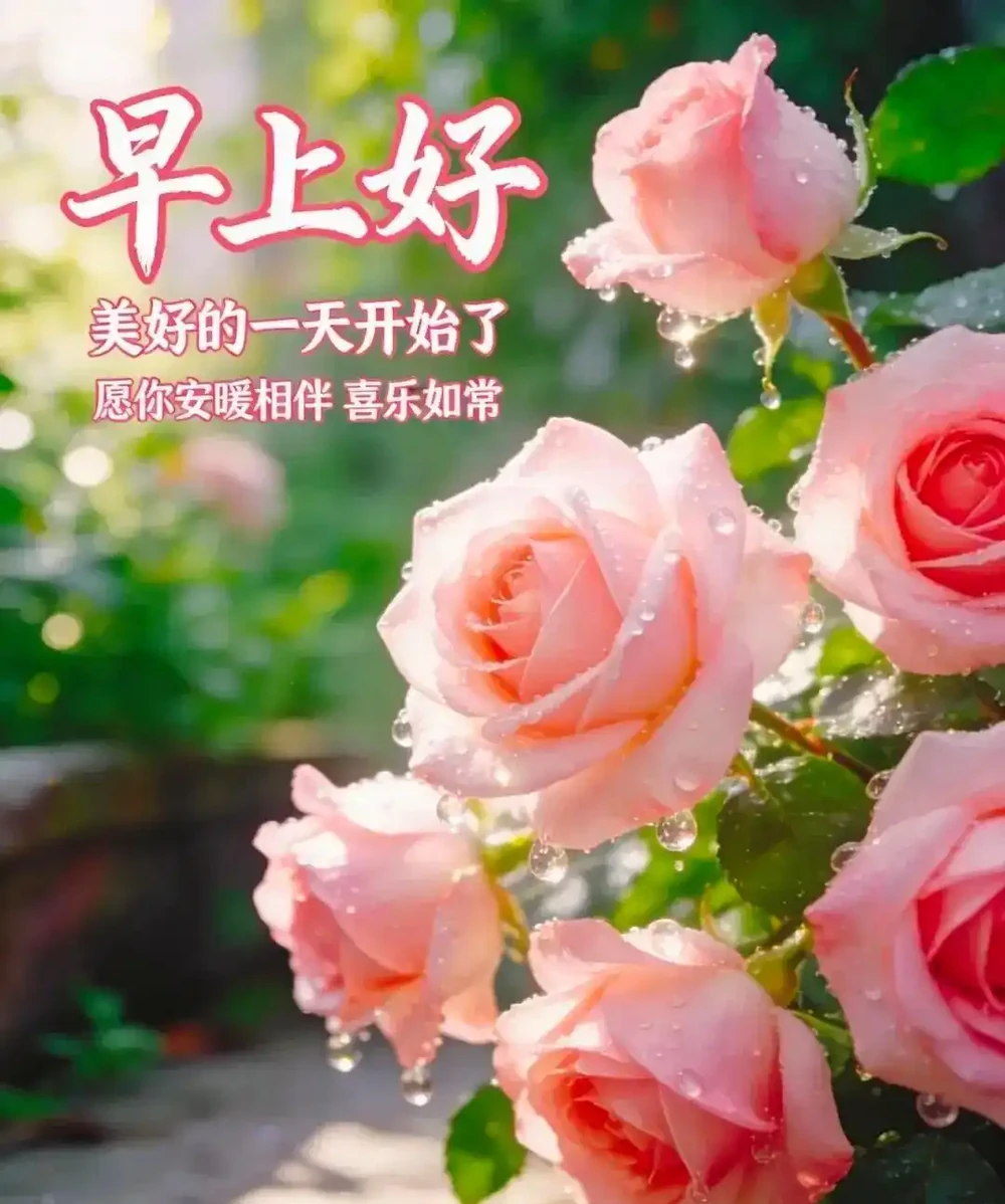 18張頂漂亮的玫瑰花早安圖帶著花香與祝福向您而來，請開心收下吧