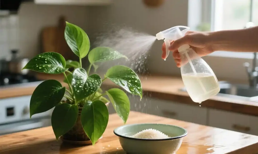 淘米水別倒掉!裝進噴霧器裡噴黃金葛葉子,營養好葉子綠得冒油