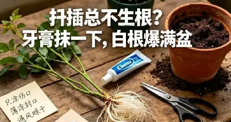 插枝總黑杆不長根？老農戶私藏妙招！抹點牙膏，7天冒白根