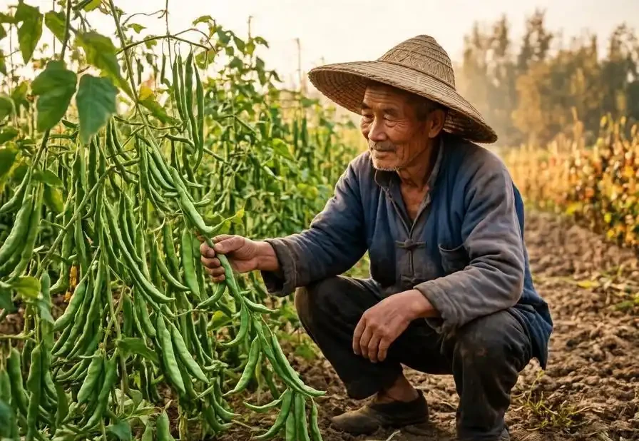 秋豆角補肥看葉脈定早晚，葉脈發黃追氮葉脈發白追鉀