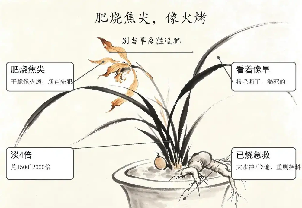 蘭花焦尖是什麼原因？葉尖發黃發焦的4種情況和處理辦法