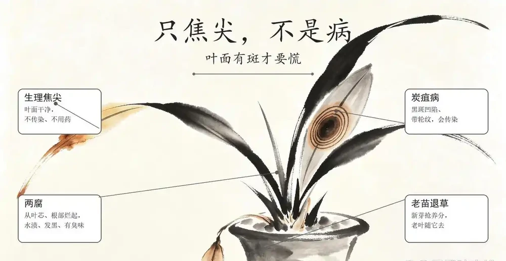 蘭花焦尖是什麼原因？葉尖發黃發焦的4種情況和處理辦法